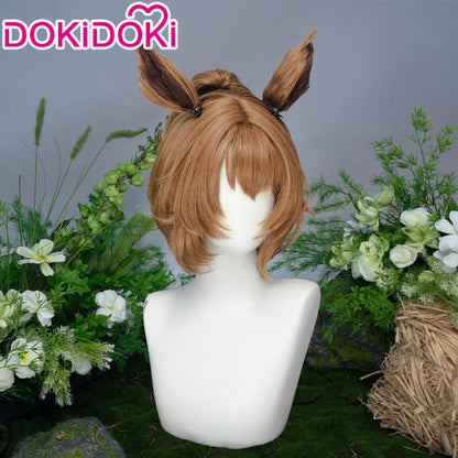 【Ready For Ship】DokiDoki Game Cosplay Wig Short Curly Brown Hair Detachable Ears