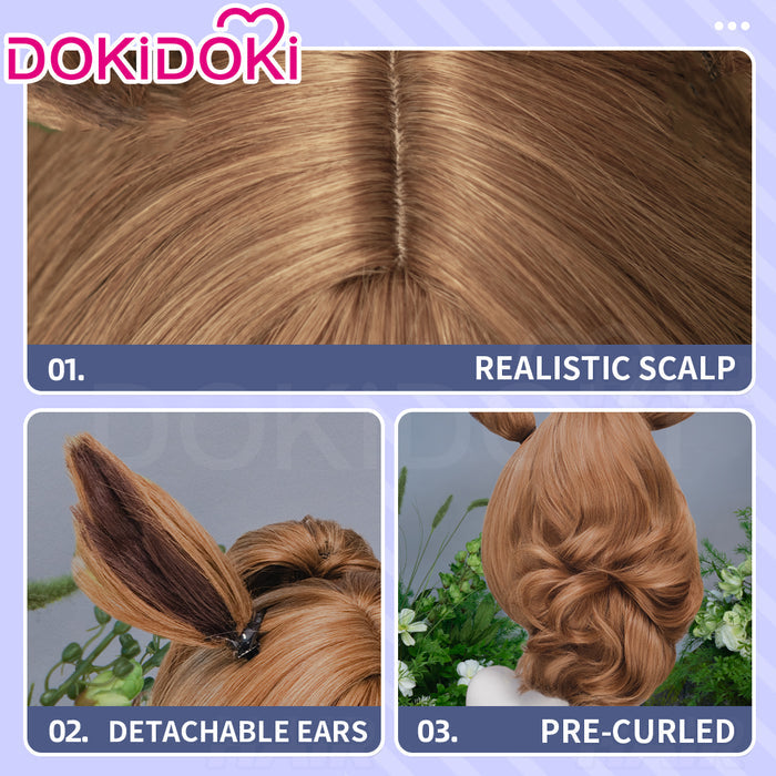 【Ready For Ship】DokiDoki Game Cosplay Wig Short Curly Brown Hair Detachable Ears