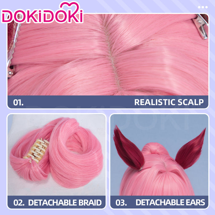 【Ready For Ship】DokiDoki Game Cosplay Wig / Tail Long Curly Pink Hair Ponytail Detachable Braid