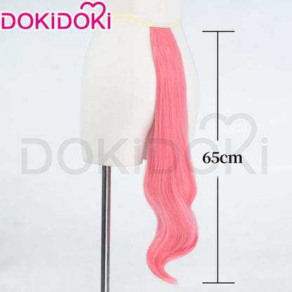 【Ready For Ship】DokiDoki Game Cosplay Wig / Tail Long Curly Pink Hair Ponytail Detachable Braid
