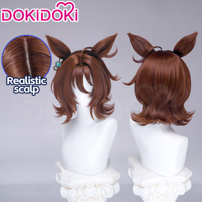【Ready For Ship】DokiDoki Game Cosplay Wig / Tail Short Upturned Brown Hair Detachable Ears