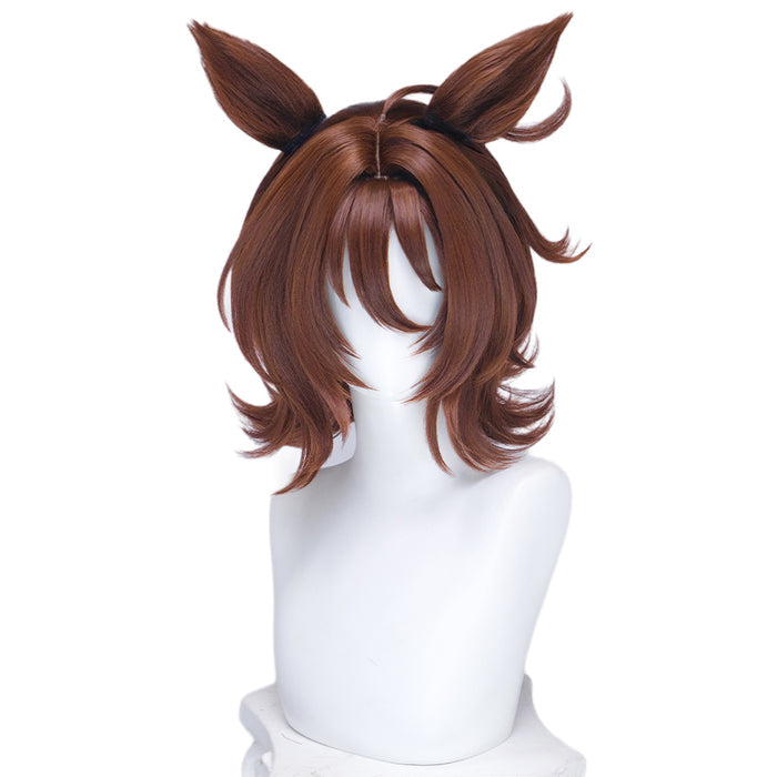 【Ready For Ship】DokiDoki Game Cosplay Wig / Tail Short Upturned Brown Hair Detachable Ears