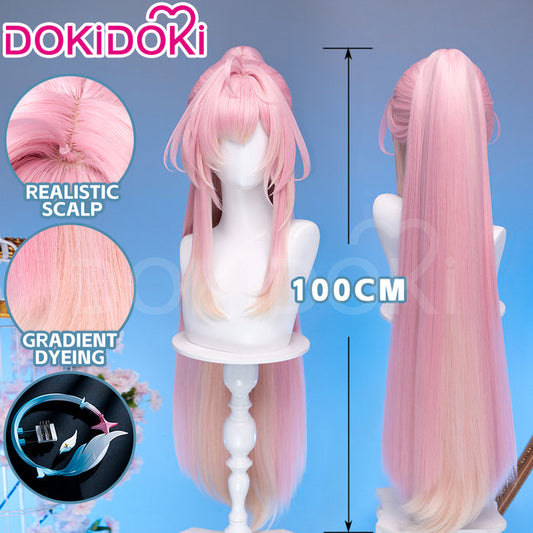 【Ready For Ship】DokiDoki Game Wuthering Waves Cosplay Aemeath Wig / Headpiece Long Straight Pink Ponytail Gradient Dyeing Hair