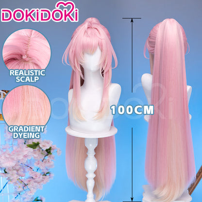 【Ready For Ship】DokiDoki Game Wuthering Waves Cosplay Aemeath Wig / Headpiece Long Straight Pink Ponytail Gradient Dyeing Hair