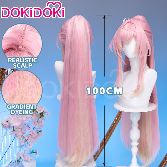 【Ready For Ship】DokiDoki Game Wuthering Waves Cosplay Aemeath Wig / Headpiece Long Straight Pink Ponytail Gradient Dyeing Hair