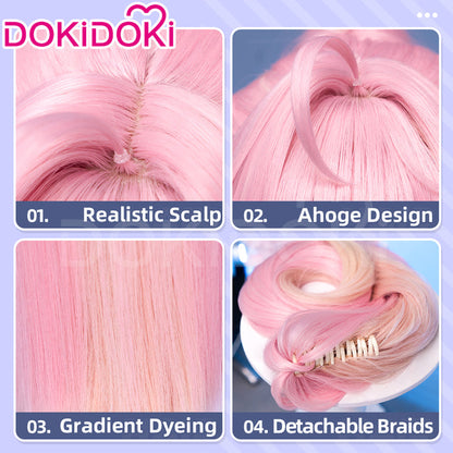 【Ready For Ship】DokiDoki Game Wuthering Waves Cosplay Aemeath Wig / Headpiece Long Straight Pink Ponytail Gradient Dyeing Hair