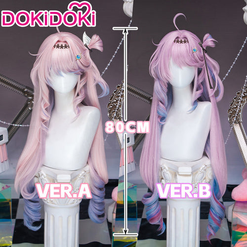 【Ready For Ship】DokiDoki Game Wuthering Waves Cosplay Denia Wig Long Curly Pink Blue Inner Dyeing Hair