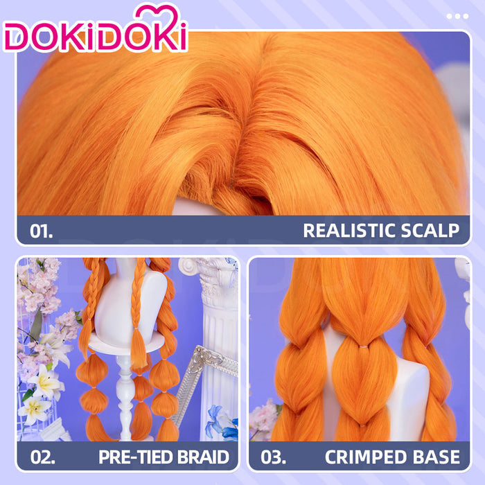 【Ready For Ship】DokiDoki Game Wuthering Waves Cosplay Sigrika Wig Long Orange Hair Bubble Braid Ponytail