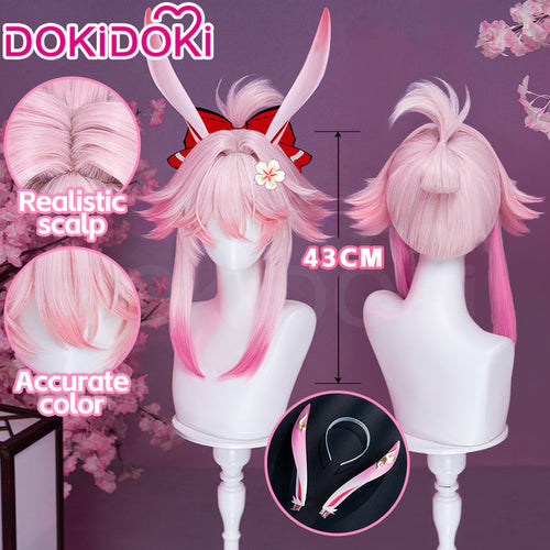 【Ready For Ship】DokiDoki Honkai: Star Rail Cosplay Evanescia Wig Long Pink Gradient Hair / Ear Accessory Planarcadia