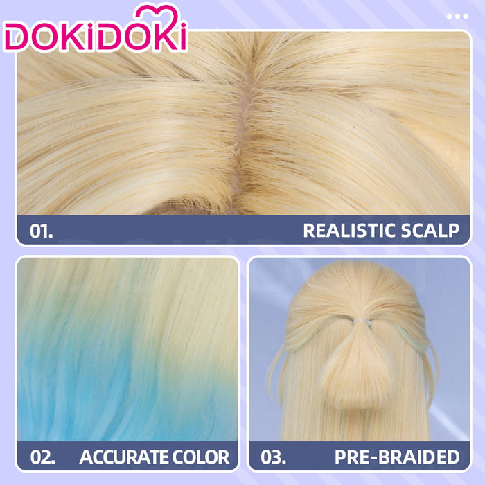 【Ready For Ship】DokiDoki Honkai: Star Rail Cosplay Pearl Wig Long Straight Blonde Blue Gradient Hair Ten Stonehearts