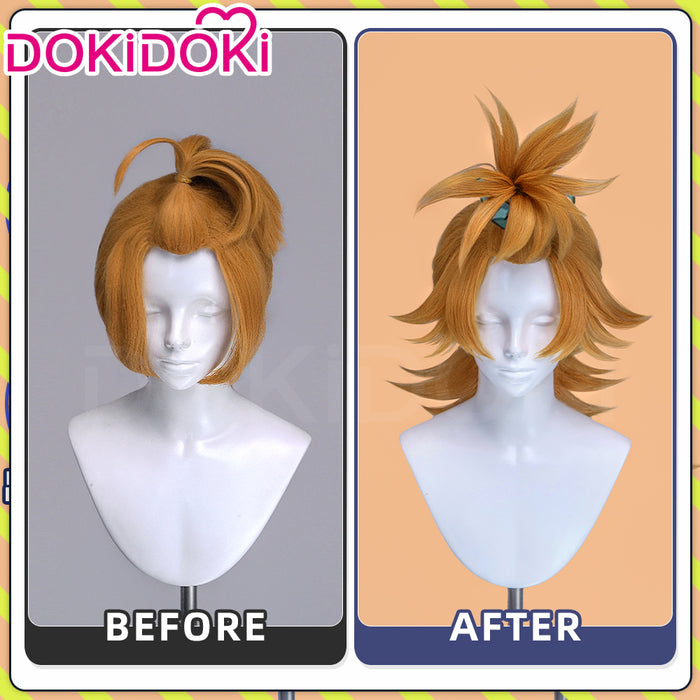 【Ready For Ship】【Front Lace】DokiDoki Anime GACHIAKUTA Cosplay Remlin Tysark Wig Long Orange Hair Upward Ponytail