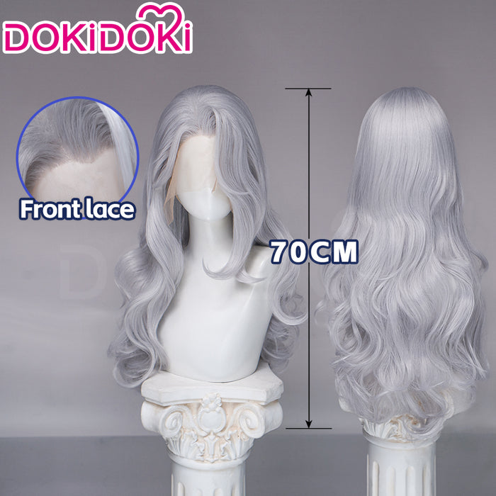 【Ready For Ship】【Front Lace】DokiDoki Game Cosplay Wig Long Curly Silver Hair