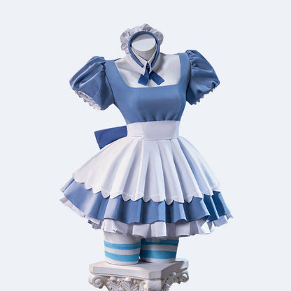 【Ready For Ship】【Last Batch】DokiDoki-R Anime Cosplay Costume Cute Blue White Dress Cafe In Sweets Paradise