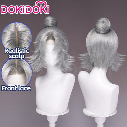 【Ready For Ship】【Small Area Front Lace】Dokidoki Game Cosplay Wig Short Curly White Hair Detachable Buns