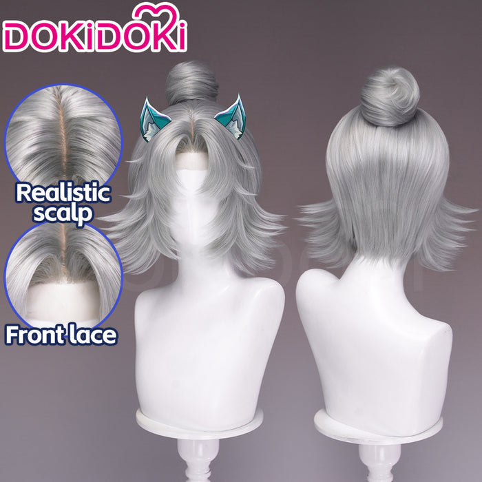 【Ready For Ship】【Small Area Front Lace】Dokidoki Game Cosplay Wig Short Curly White Hair Detachable Buns
