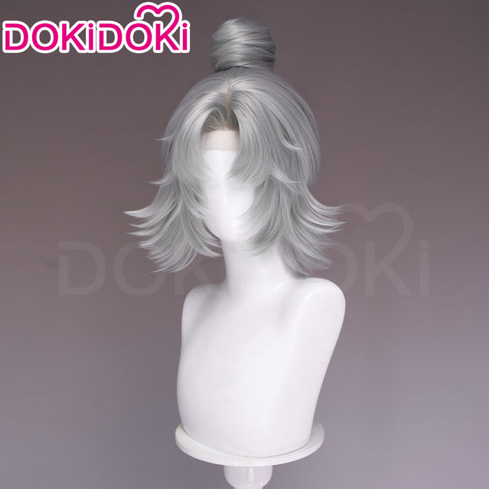【Ready For Ship】【Small Area Front Lace】Dokidoki Game Cosplay Wig Short Curly White Hair Detachable Buns