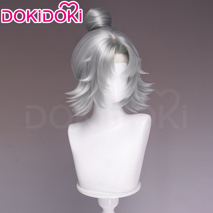 【Ready For Ship】【Small Area Front Lace】Dokidoki Game Cosplay Wig Short Curly White Hair Detachable Buns