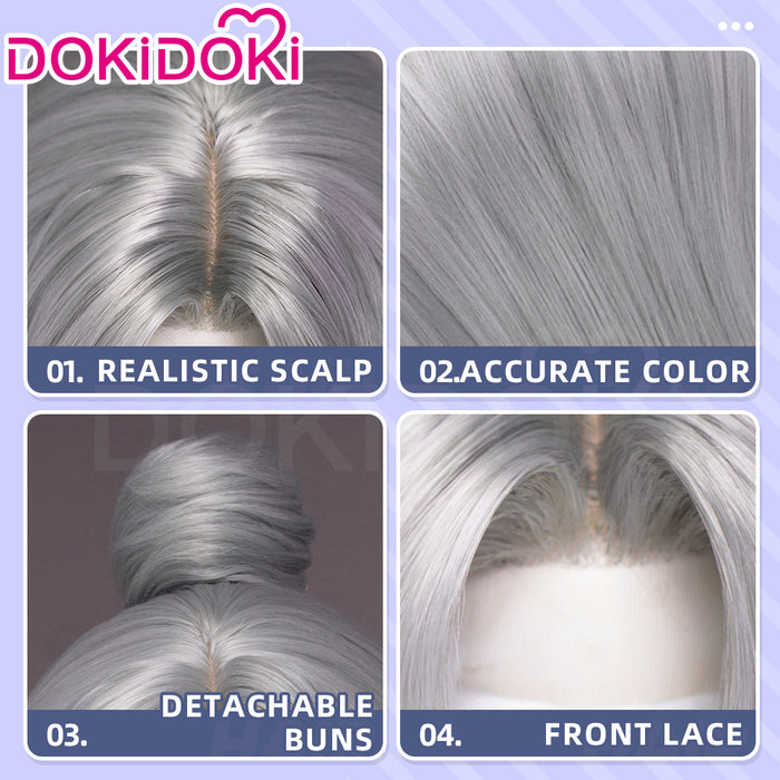 【Ready For Ship】【Small Area Front Lace】Dokidoki Game Cosplay Wig Short Curly White Hair Detachable Buns