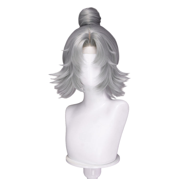 【Ready For Ship】【Small Area Front Lace】Dokidoki Game Cosplay Wig Short Curly White Hair Detachable Buns