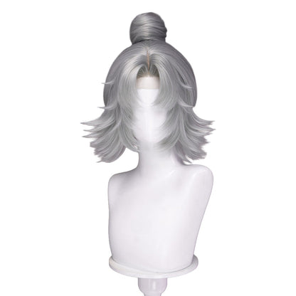 【Ready For Ship】【Small Area Front Lace】Dokidoki Game Cosplay Wig Short Curly White Hair Detachable Buns