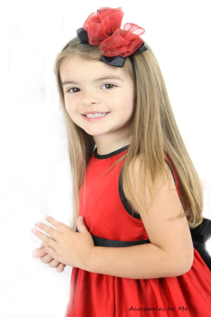 Red Black Organza Satin Bow Socks