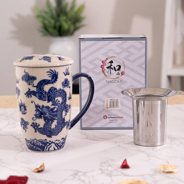 Ryu Dragon Design 15oz Tea Mugs with Lid and Infuser