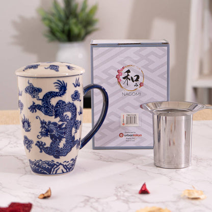Ryu Dragon Design 15oz Tea Mugs with Lid and Infuser