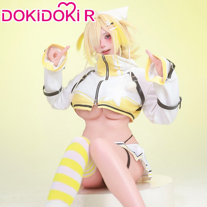 【Size S-2XL】DokiDoki-R Game Cosplay Costume White Yellow Sweatshirt Skirt Outfit