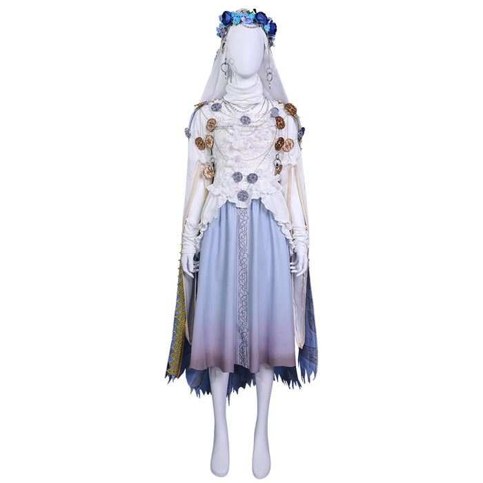 【Size S-2XL】DokiDoki-R Game Cosplay White Blue Dress Halloween