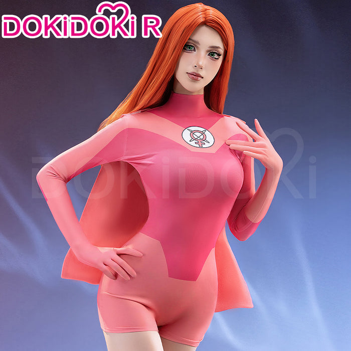 【Size S-3XL】DokiDoki-R Movie Cosplay Pink Female Costume Bodysuit