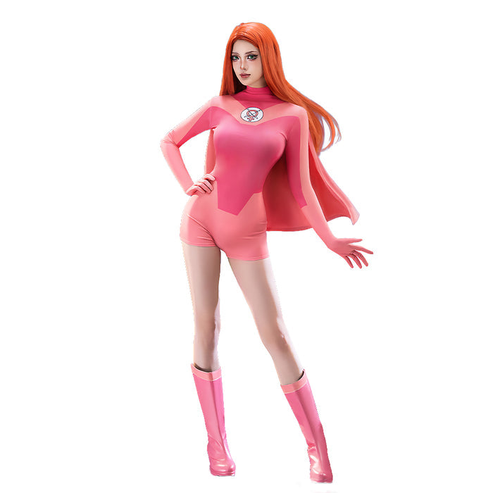 【Size S-3XL】DokiDoki-R Movie Cosplay Pink Female Costume Bodysuit