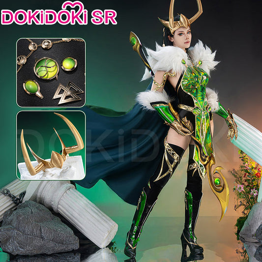 【Size S-3XL】Dokidoki-SR Game Cosplay Green Costume With Cloak / Horn Lady
