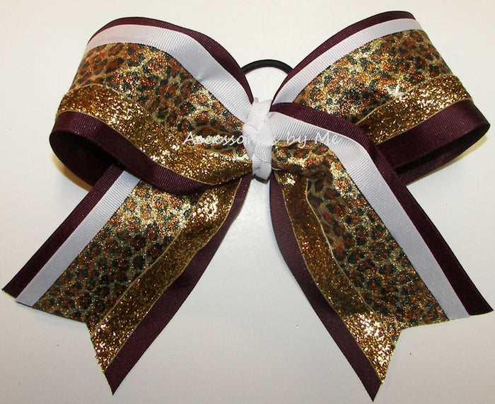 Maroon Gold Leopard Metallic Big Cheer Bow