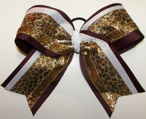 Maroon Gold Leopard Metallic Big Cheer Bow
