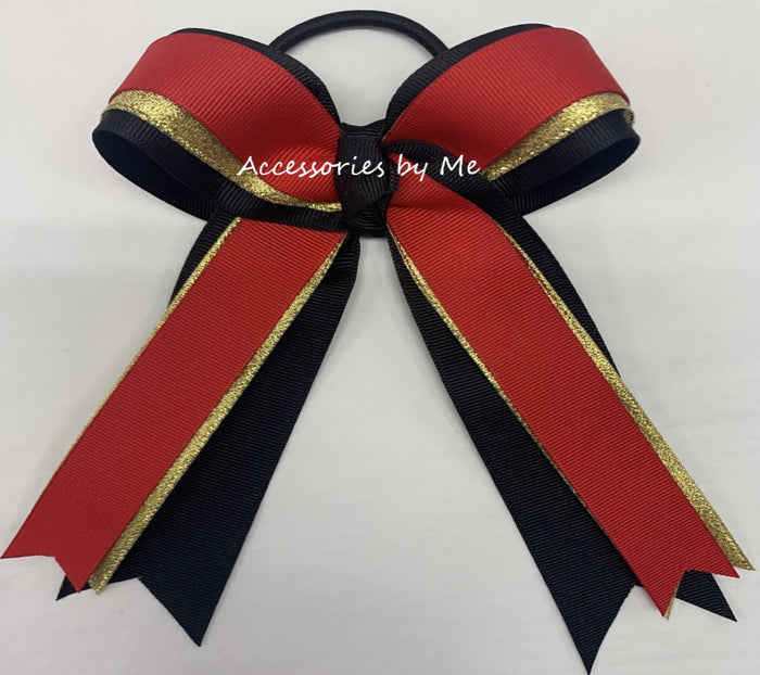 Sparkly Red Black Silver Ponytail Bow