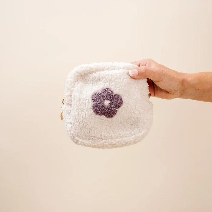Square Teddy Pouch Purple Flower