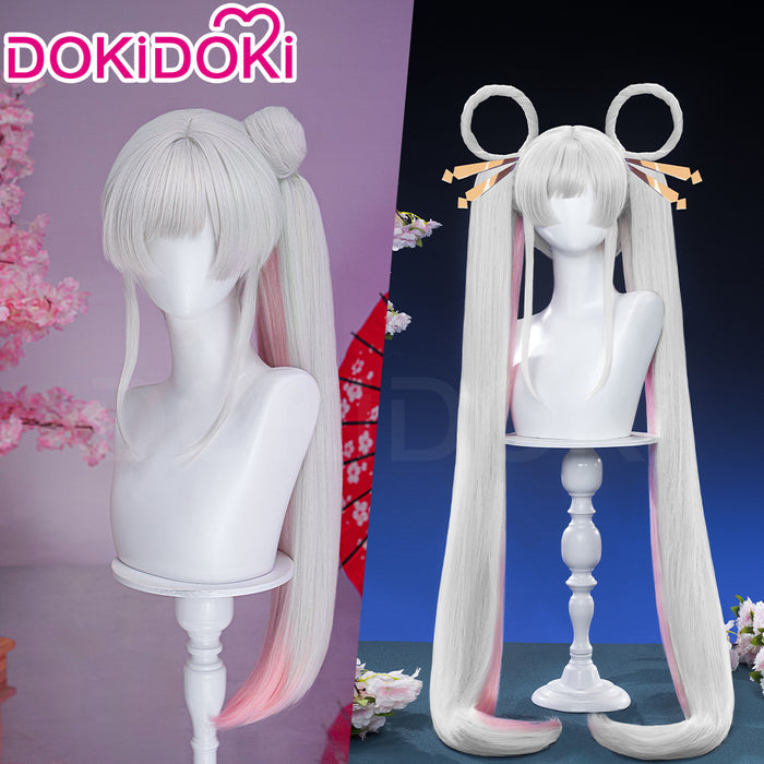 【Twin Tails Ver Ready For Ship】【120CM】DokiDoki Anime Cosmic Princess Kaguya! Cosplay Yachiyo Runami Wig Long Straight Sliver Pink Hair Twin Tails Side Ponytail