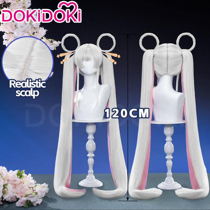【Twin Tails Ver Ready For Ship】【120CM】DokiDoki Anime Cosmic Princess Kaguya! Cosplay Yachiyo Runami Wig Long Straight Sliver Pink Hair Twin Tails Side Ponytail