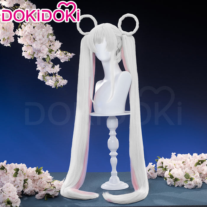 【Twin Tails Ver Ready For Ship】【120CM】DokiDoki Anime Cosmic Princess Kaguya! Cosplay Yachiyo Runami Wig Long Straight Sliver Pink Hair Twin Tails Side Ponytail