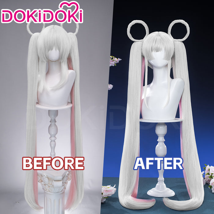 【Twin Tails Ver Ready For Ship】【120CM】DokiDoki Anime Cosmic Princess Kaguya! Cosplay Yachiyo Runami Wig Long Straight Sliver Pink Hair Twin Tails Side Ponytail