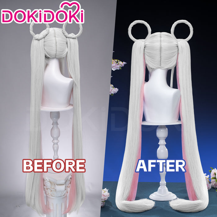 【Twin Tails Ver Ready For Ship】【120CM】DokiDoki Anime Cosmic Princess Kaguya! Cosplay Yachiyo Runami Wig Long Straight Sliver Pink Hair Twin Tails Side Ponytail