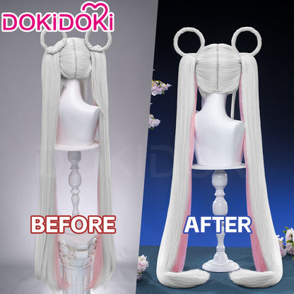 【Twin Tails Ver Ready For Ship】【120CM】DokiDoki Anime Cosmic Princess Kaguya! Cosplay Yachiyo Runami Wig Long Straight Sliver Pink Hair Twin Tails Side Ponytail