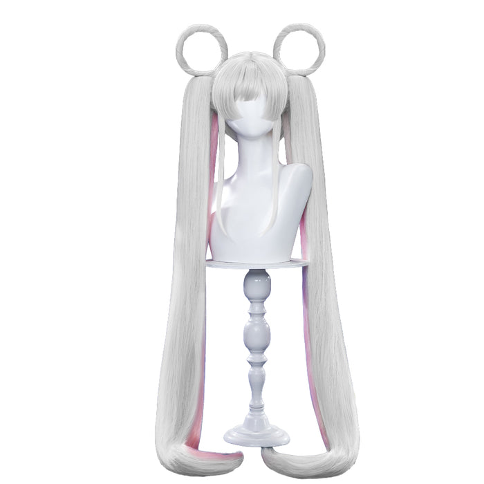 【Twin Tails Ver Ready For Ship】【120CM】DokiDoki Anime Cosmic Princess Kaguya! Cosplay Yachiyo Runami Wig Long Straight Sliver Pink Hair Twin Tails Side Ponytail
