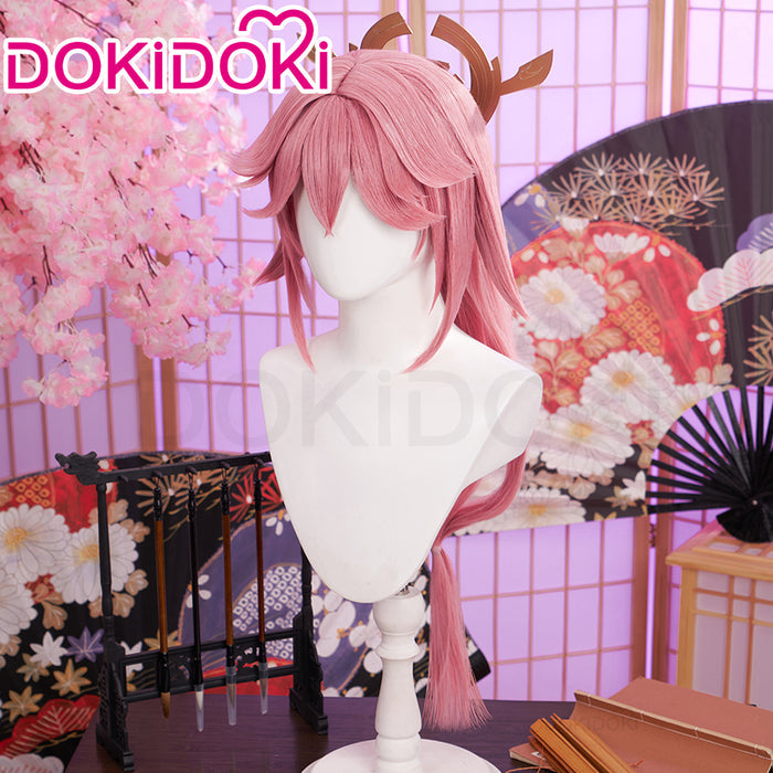 【US/EU Local Shipping】DokiDoki Game Genshin Impact Yae Miko Cosplay Wig Long Dark Pink