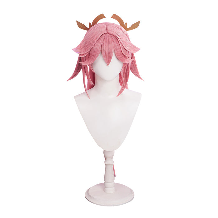 【US/EU Local Shipping】DokiDoki Game Genshin Impact Yae Miko Cosplay Wig Long Dark Pink