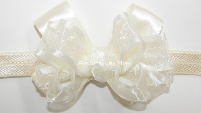 Ivory Organza Satin Bow Headband
