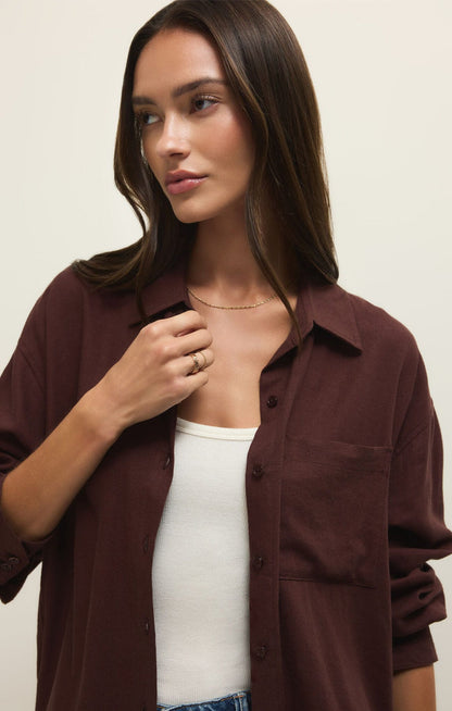 Z Supply Alfie Button Up Shirt in Chocolate Cherry Z Supply Alfie Button Up Shirt in Chocolate Cherry Tops