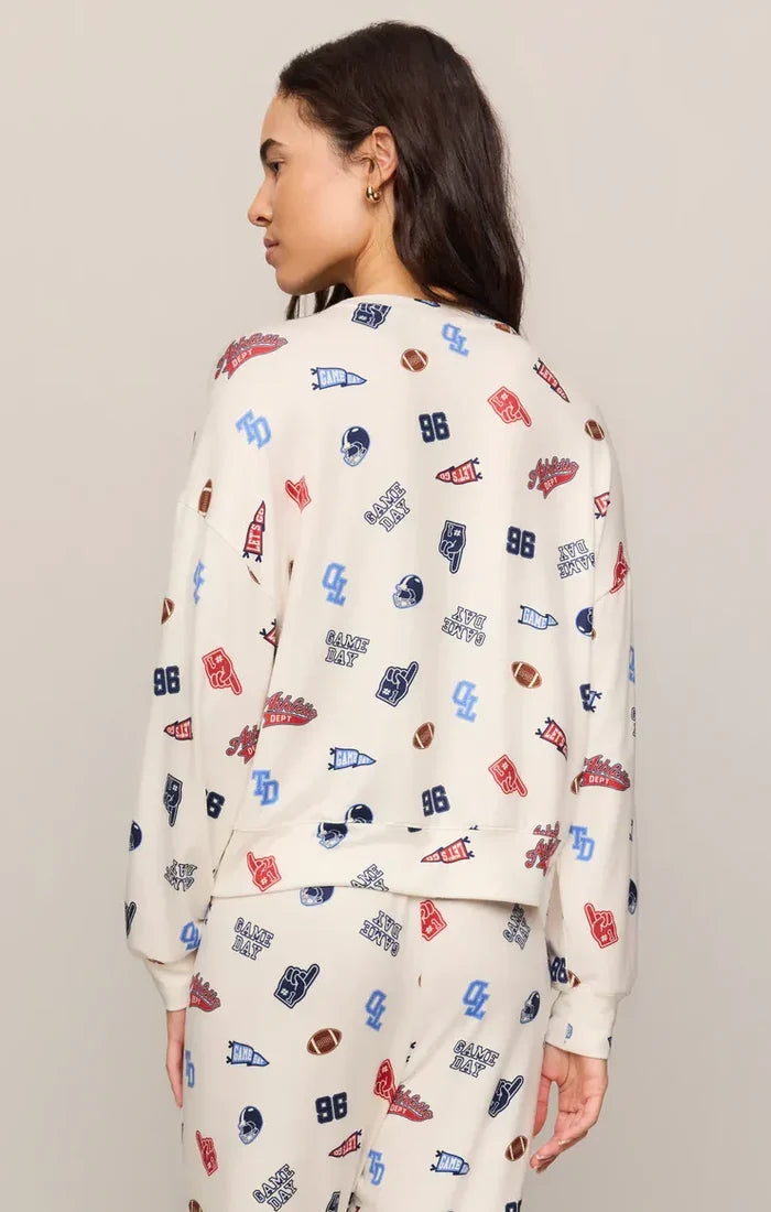 Z Supply Varsity Silky Jersey Long Sleeve Top in Sandstone Varsity Graphic Top | Women's Silky Jersey Long Sleeve Tops
