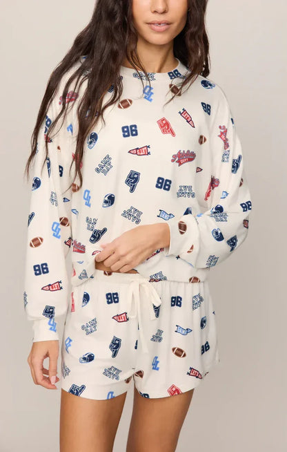 Z Supply Varsity Silky Jersey Long Sleeve Top in Sandstone Varsity Graphic Top | Women's Silky Jersey Long Sleeve Tops
