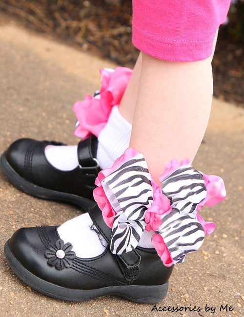 Zebra Hot Pink Ruffle Bow Socks